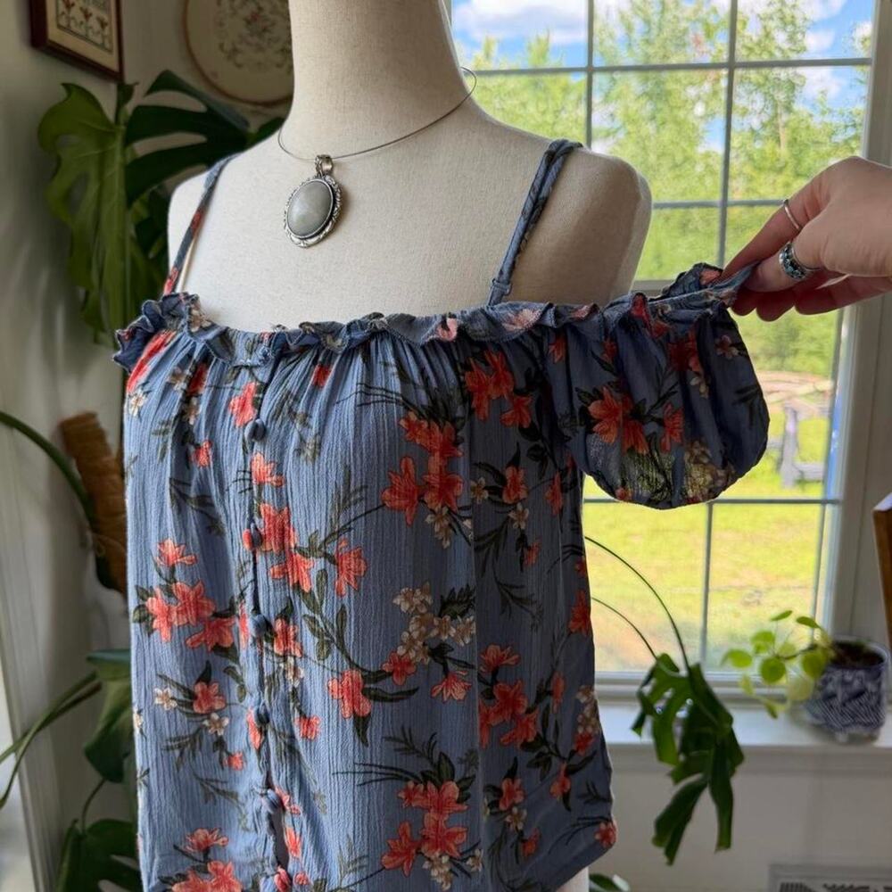 Blue Floral Off the Shoulder Blouse American Eagle Small